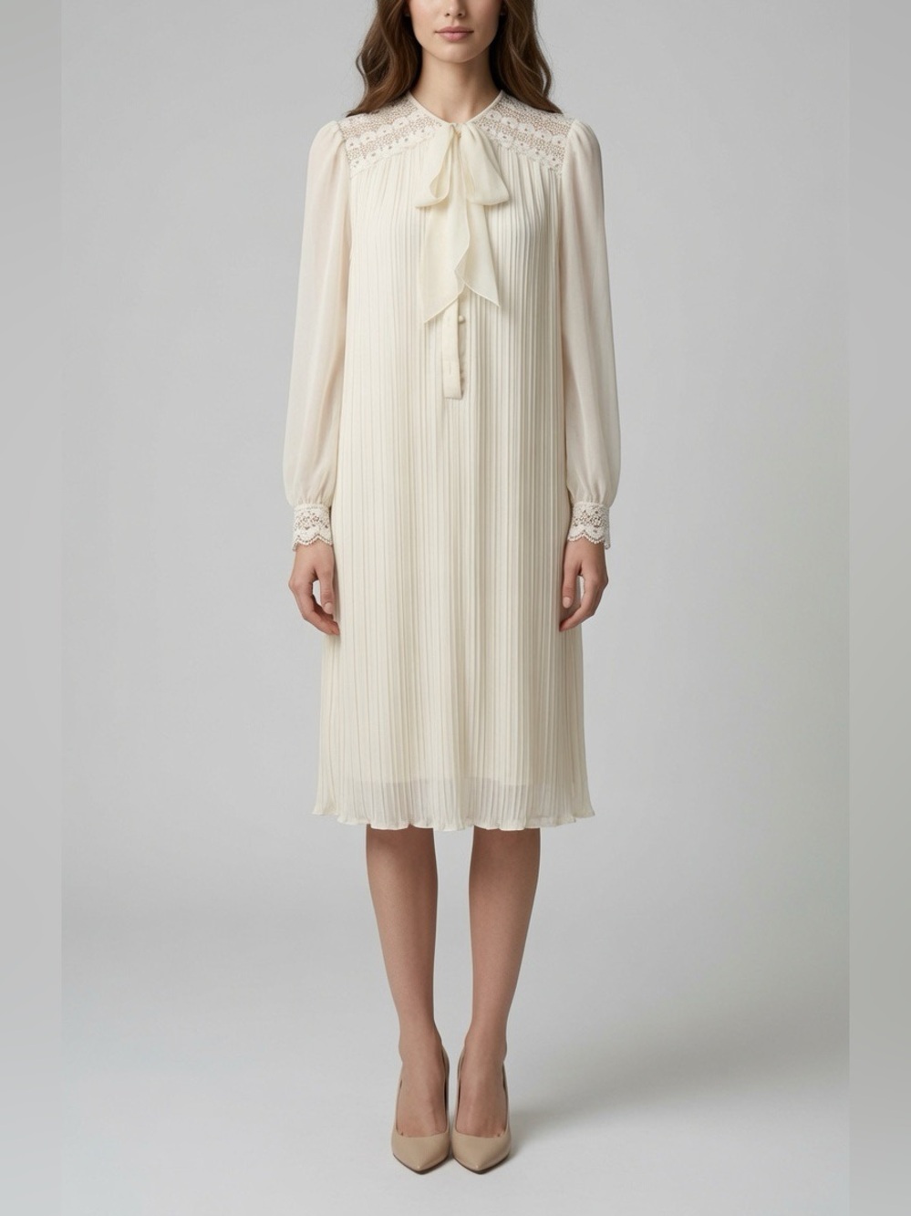 Vintage 1970s–1980s  romantic “secretary” or Victorian revival dress.